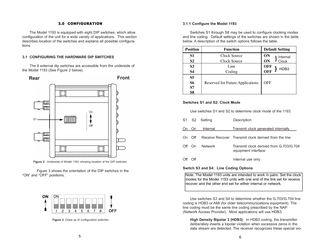 Patton electronic 1193 user manual Configuring the Hardware DIP Switches, HDB3 