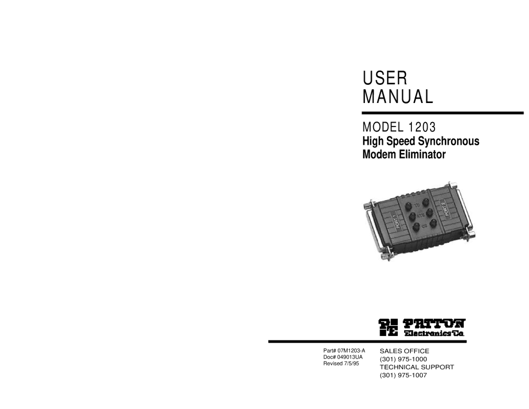 Patton electronic 1203 user manual User Manual 