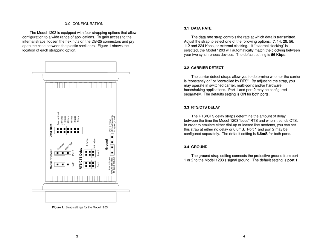 Patton electronic 1203 user manual Data Rate, Carrier Detect, RTS/CTS Delay, Ground 