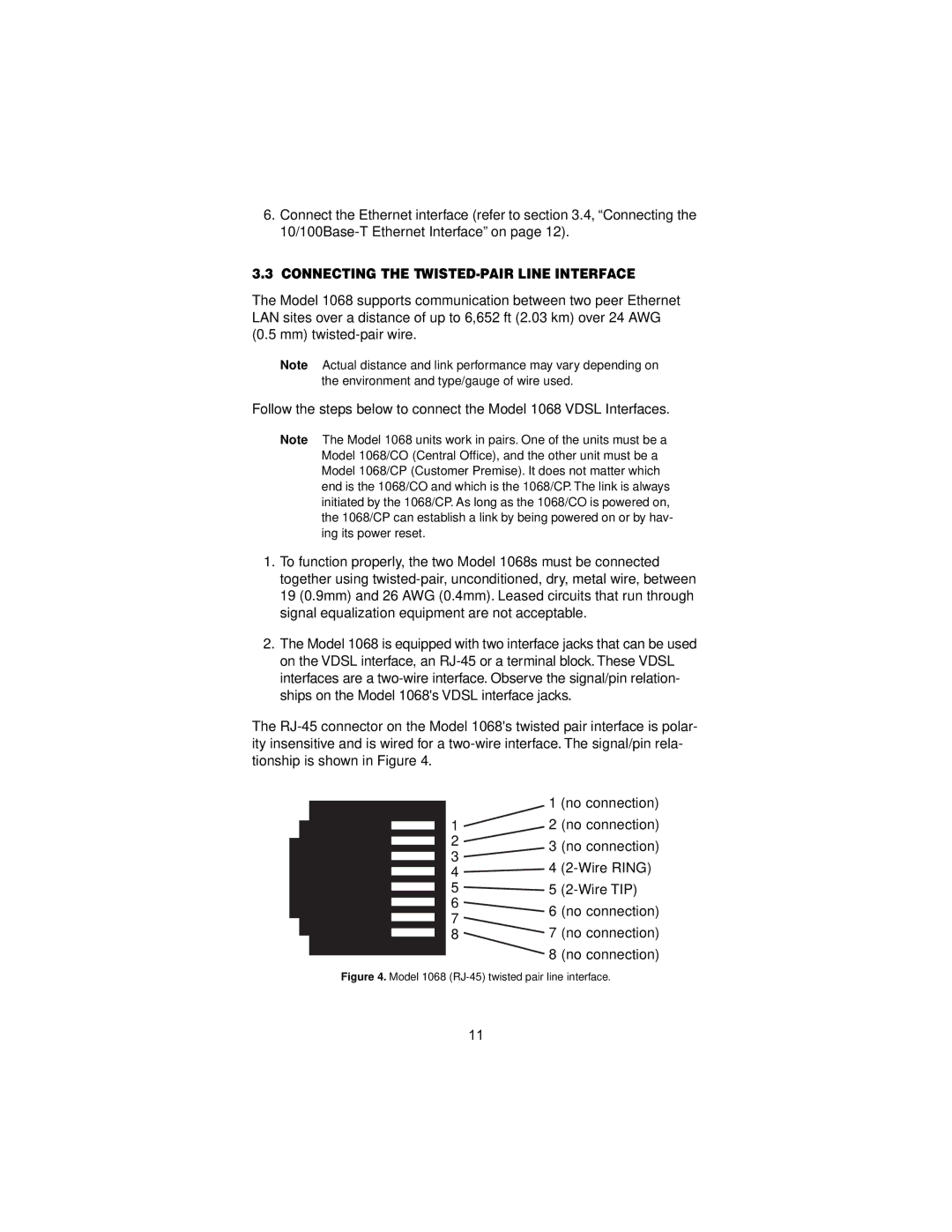 Patton electronic 12168 Connecting the TWISTED-PAIR Line Interface, Model 1068 RJ-45 twisted pair line interface 