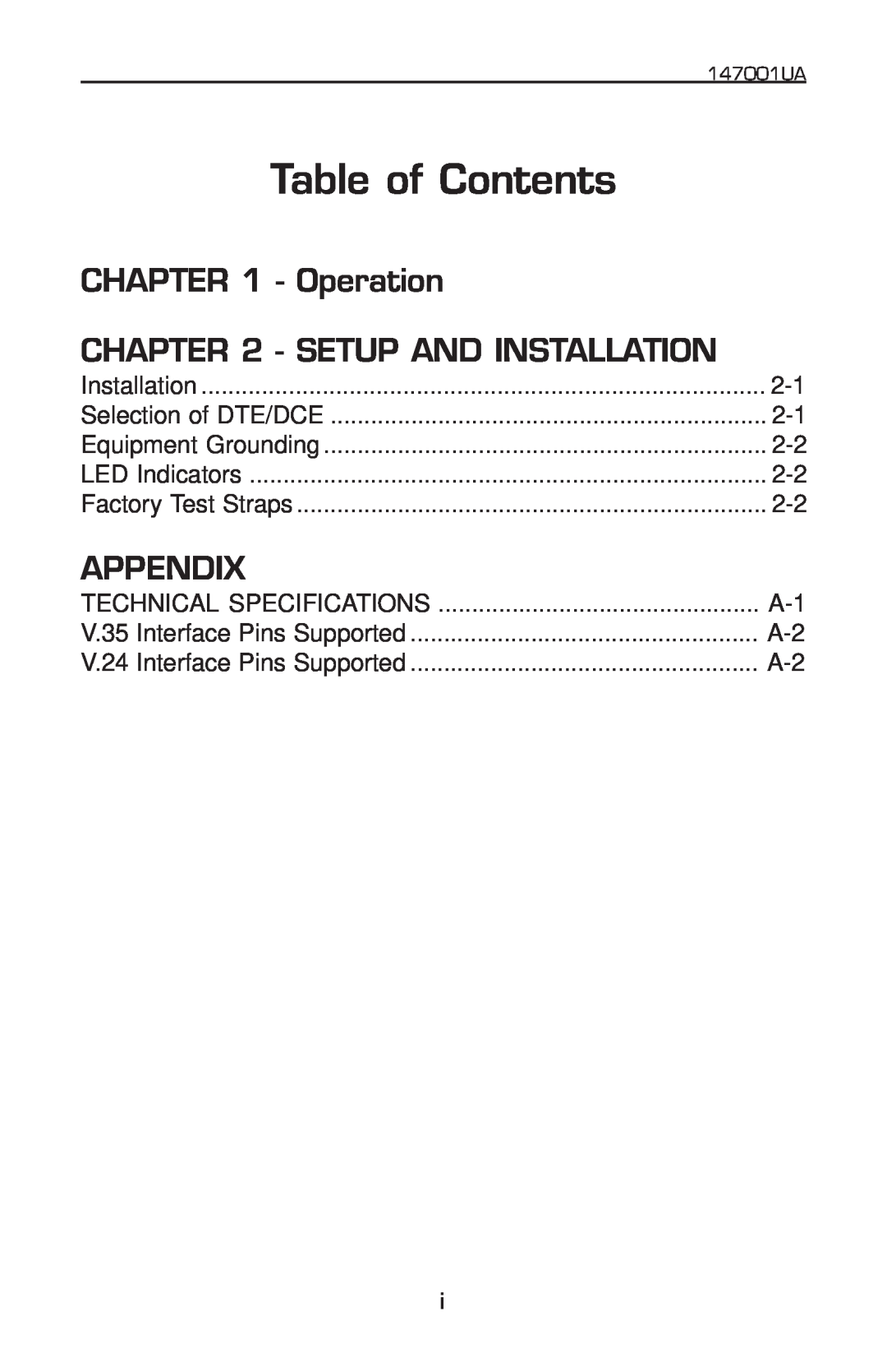 Patton electronic 2020P manual Operation - SETUP AND INSTALLATION, Appendix, Table of Contents 