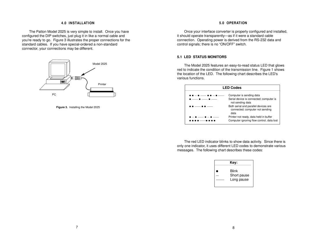 Patton electronic 2025 user manual LED Status Monitors, LED Codes, Key 
