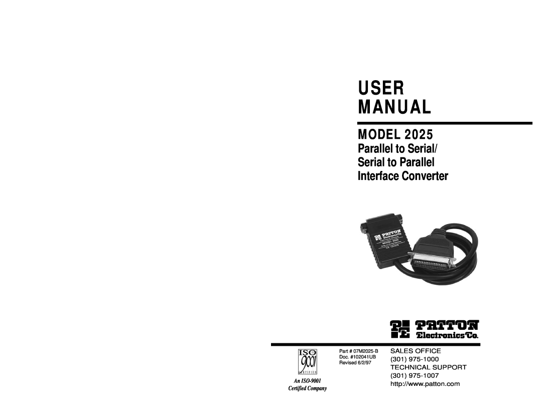 Patton electronic 2025 user manual User Manual, Model, Parallel to Serial/ Serial to Parallel Interface Converter 