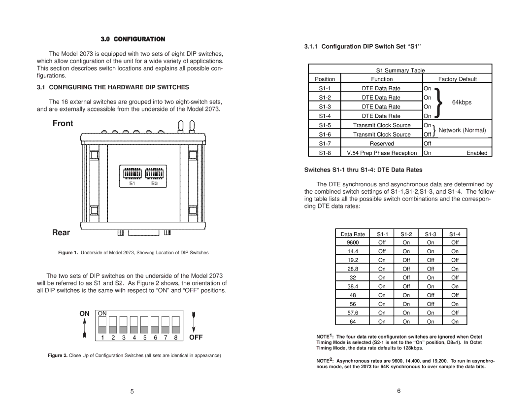 Patton electronic 2073 user manual Configuring the Hardware DIP Switches, Configuration DIP Switch Set S1 