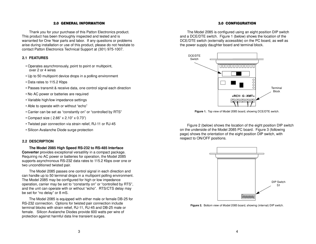 Patton electronic 2085 user manual Features, Description 