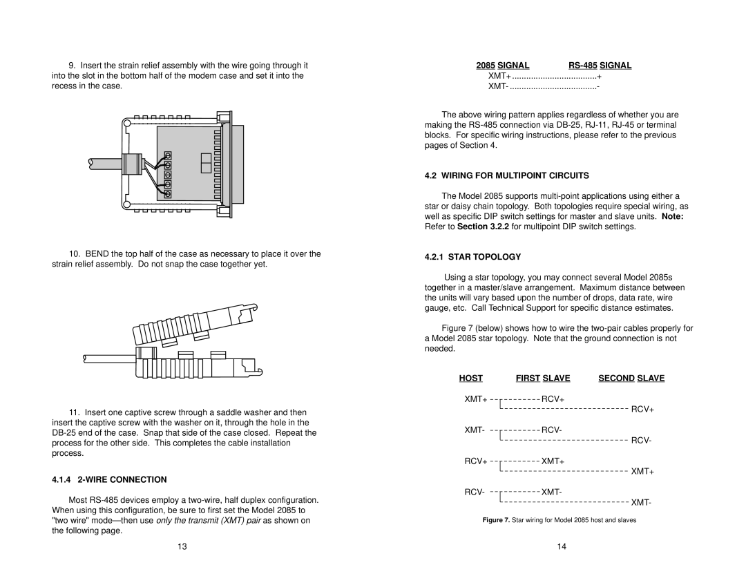 Patton electronic 2085 user manual 4 2-WIRE Connection, Signal RS-485 Signal, Wiring for Multipoint Circuits, Star Topology 