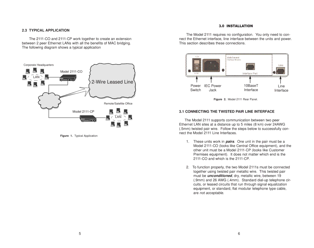 Patton electronic 2111 user manual Typical Application, Connecting the Twisted Pair Line Interface 