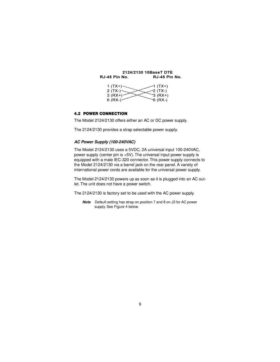 Patton electronic 2124, 2130 user manual Power Connection, AC Power Supply 100-240VAC 