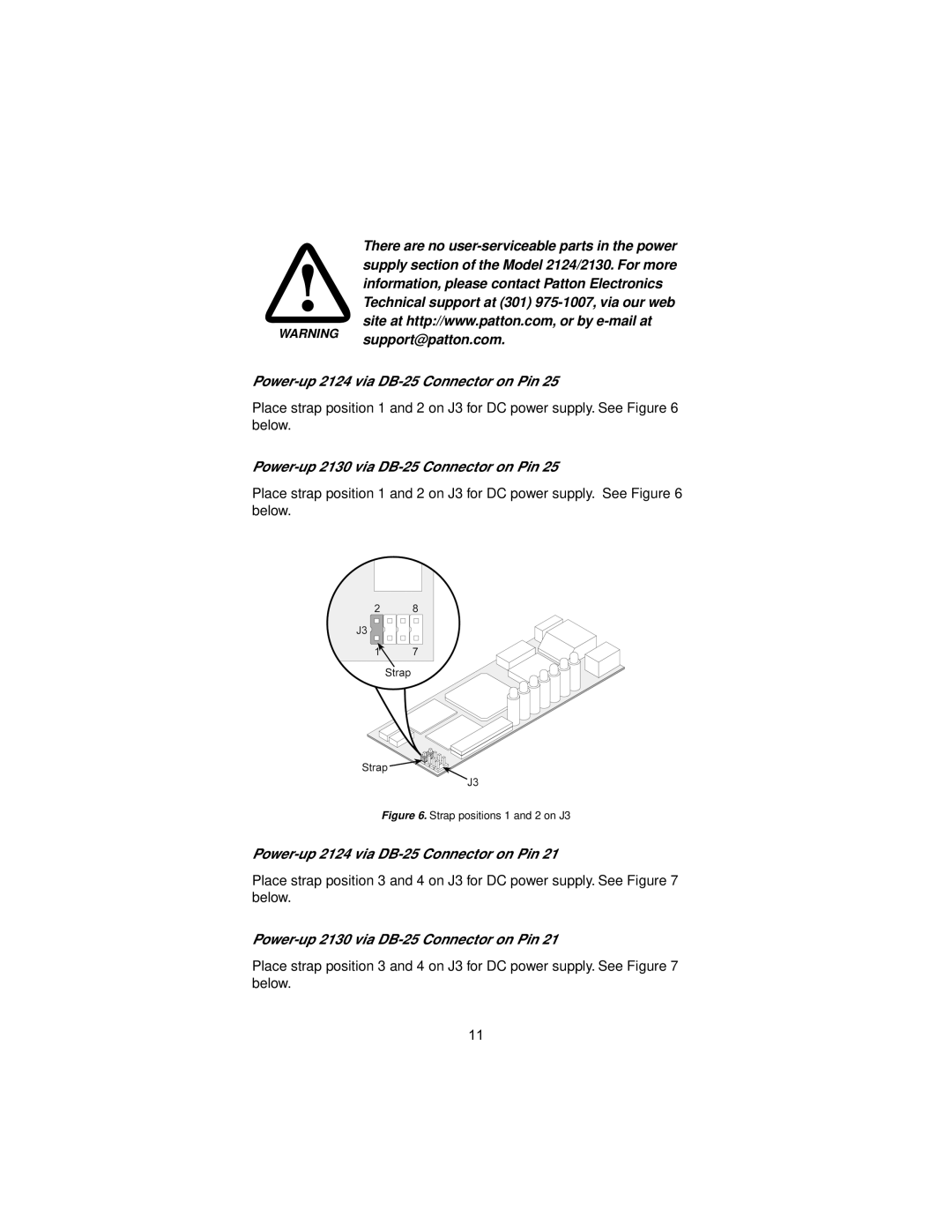 Patton electronic user manual Power-up 2124 via DB-25 Connector on Pin, Power-up 2130 via DB-25 Connector on Pin 