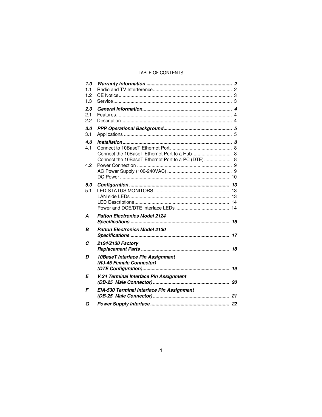 Patton electronic 2124 Warranty Information, General Information, PPP Operational Background, Installation, Configuration 