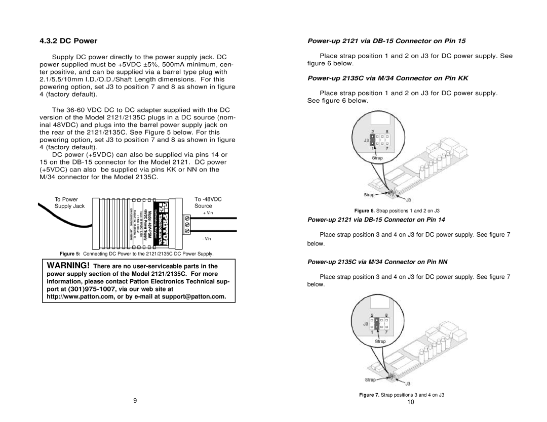 Patton electronic 2135C, 2121 user manual DC Power 