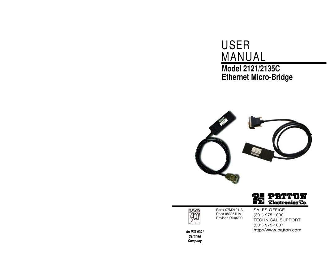 Patton electronic user manual Model 2121/2135C Ethernet Micro-Bridge, An ISO-9001, Certified, Company 