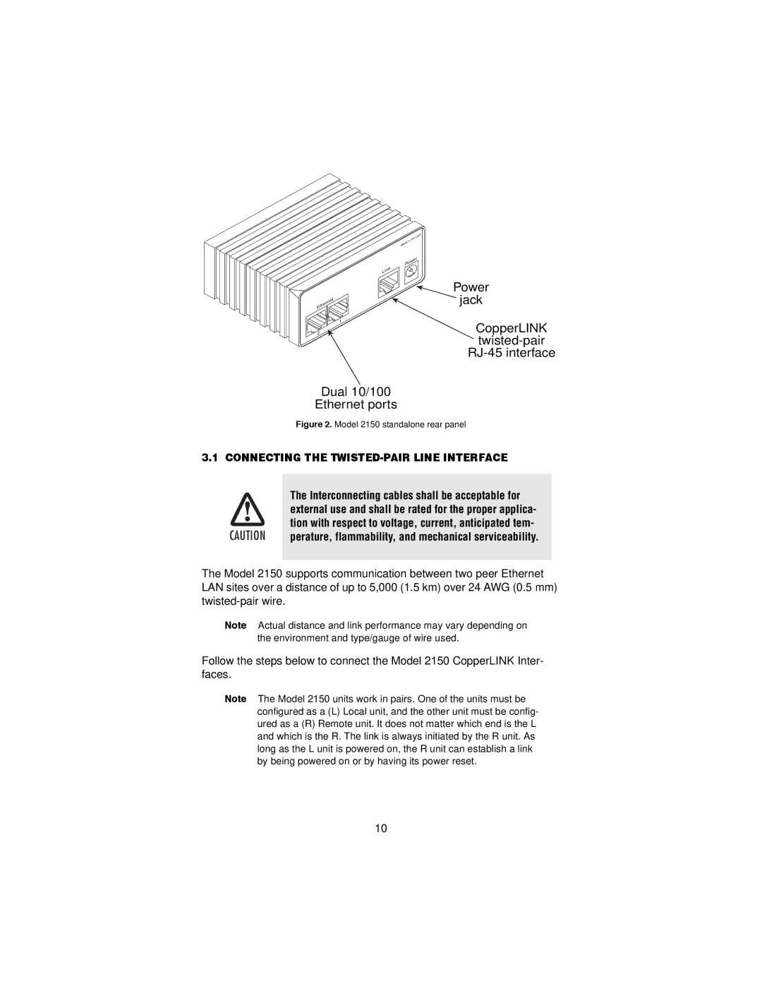 Patton electronic user manual Connecting the TWISTED-PAIR Line Interface, Model 2150 standalone rear panel 