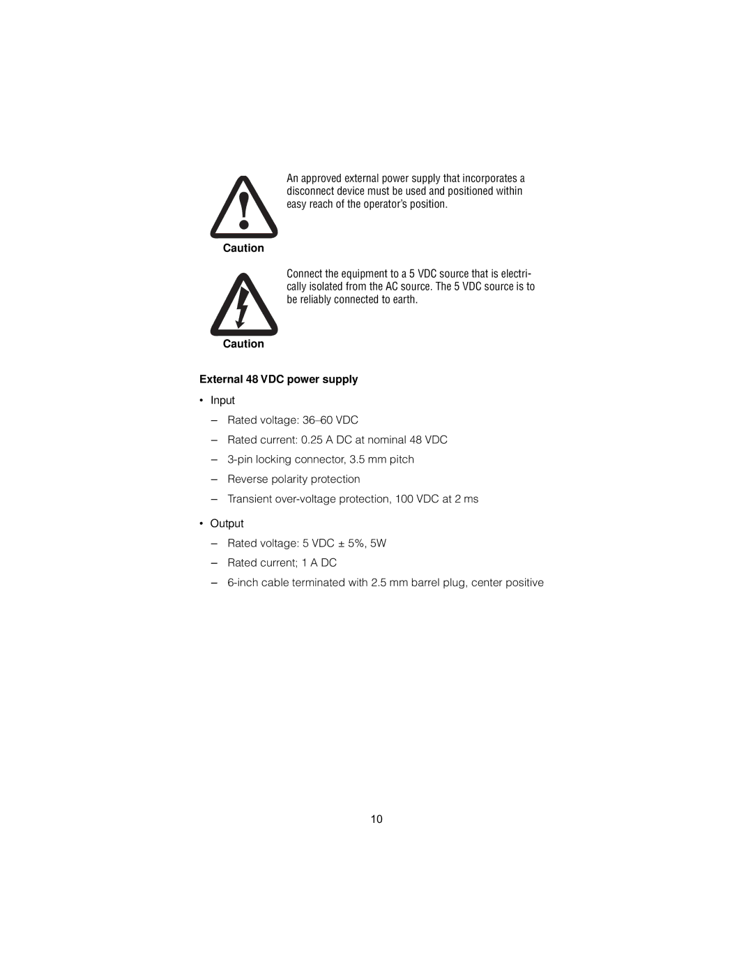 Patton electronic 2155 user manual External 48 VDC power supply 