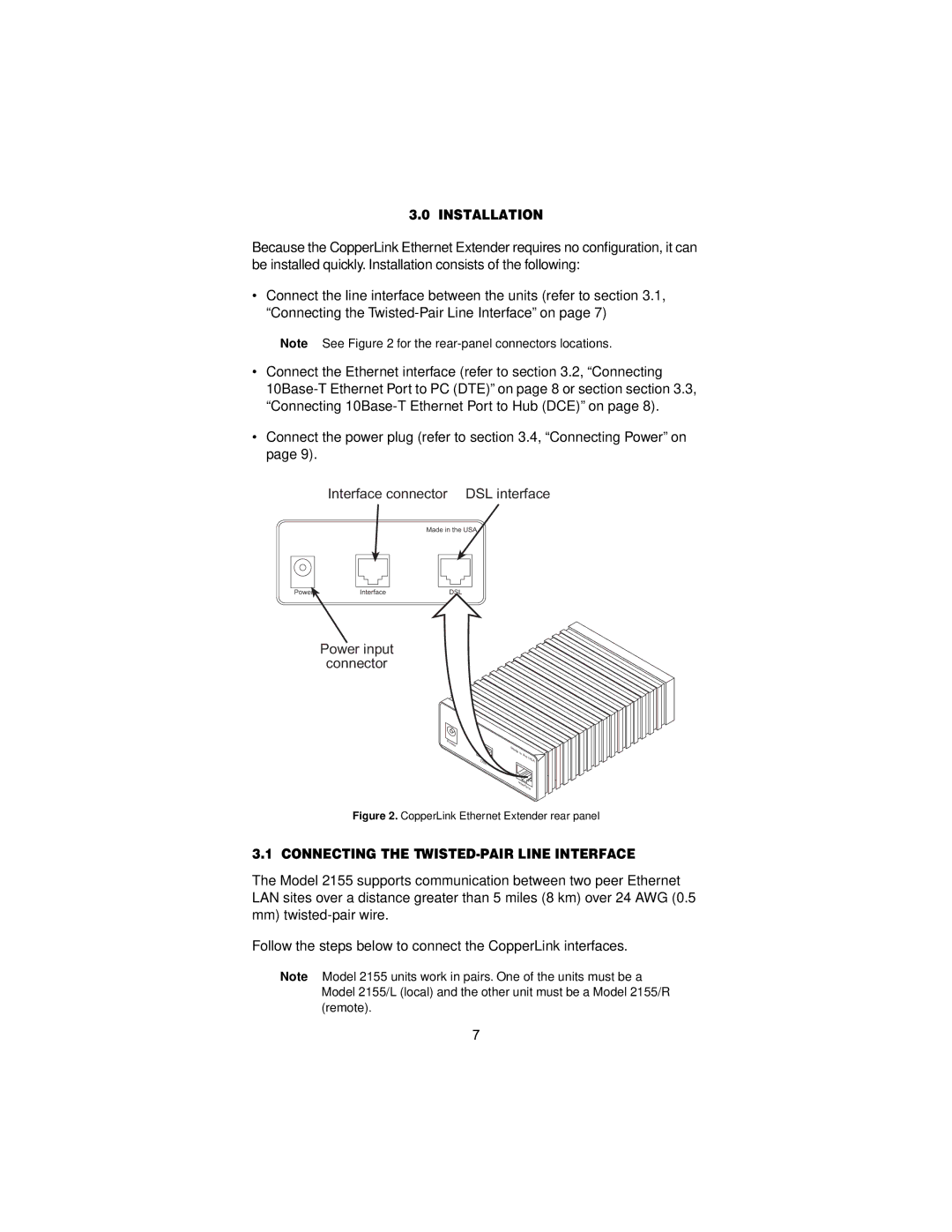 Patton electronic 2155 user manual Installation, Connecting the TWISTED-PAIR Line Interface 