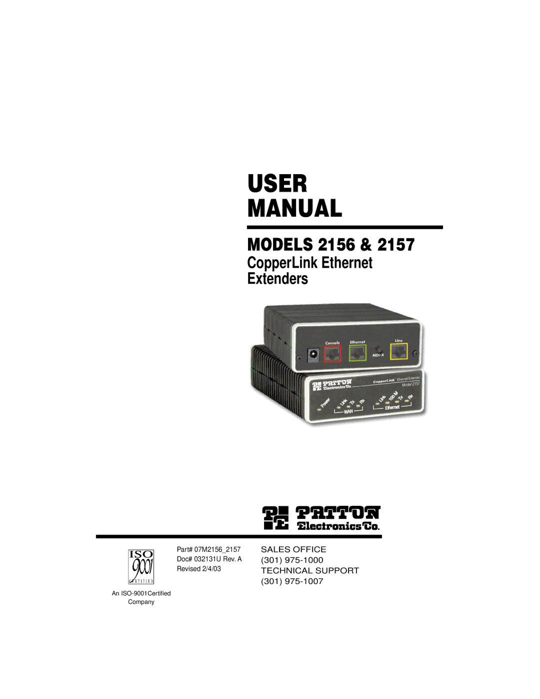 Patton electronic 2156, 2157 user manual User Manual 