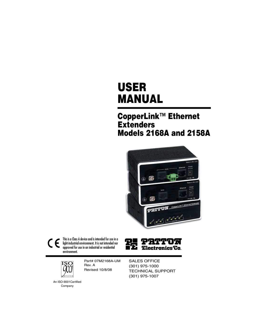 Patton electronic 2168A, 2158A user manual User Manual 