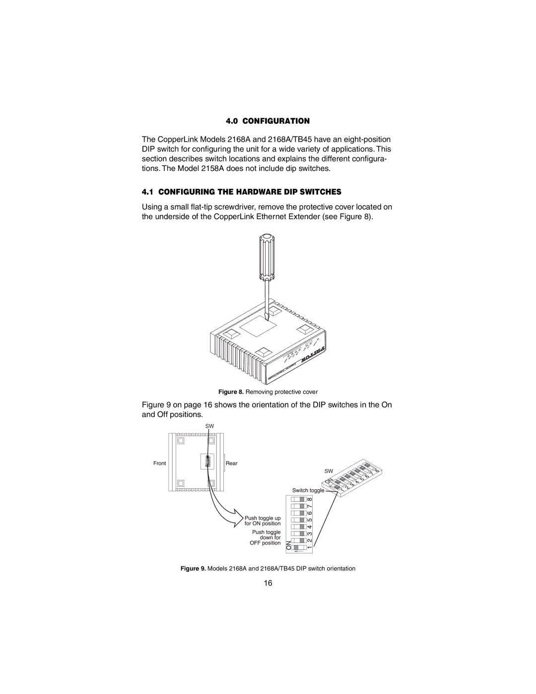 Patton electronic 2158A, 2168A user manual Configuration, Configuring the Hardware DIP Switches 