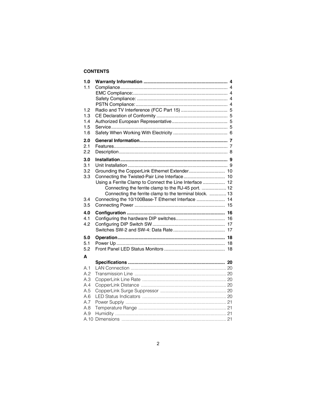 Patton electronic 2158A, 2168A user manual Contents 