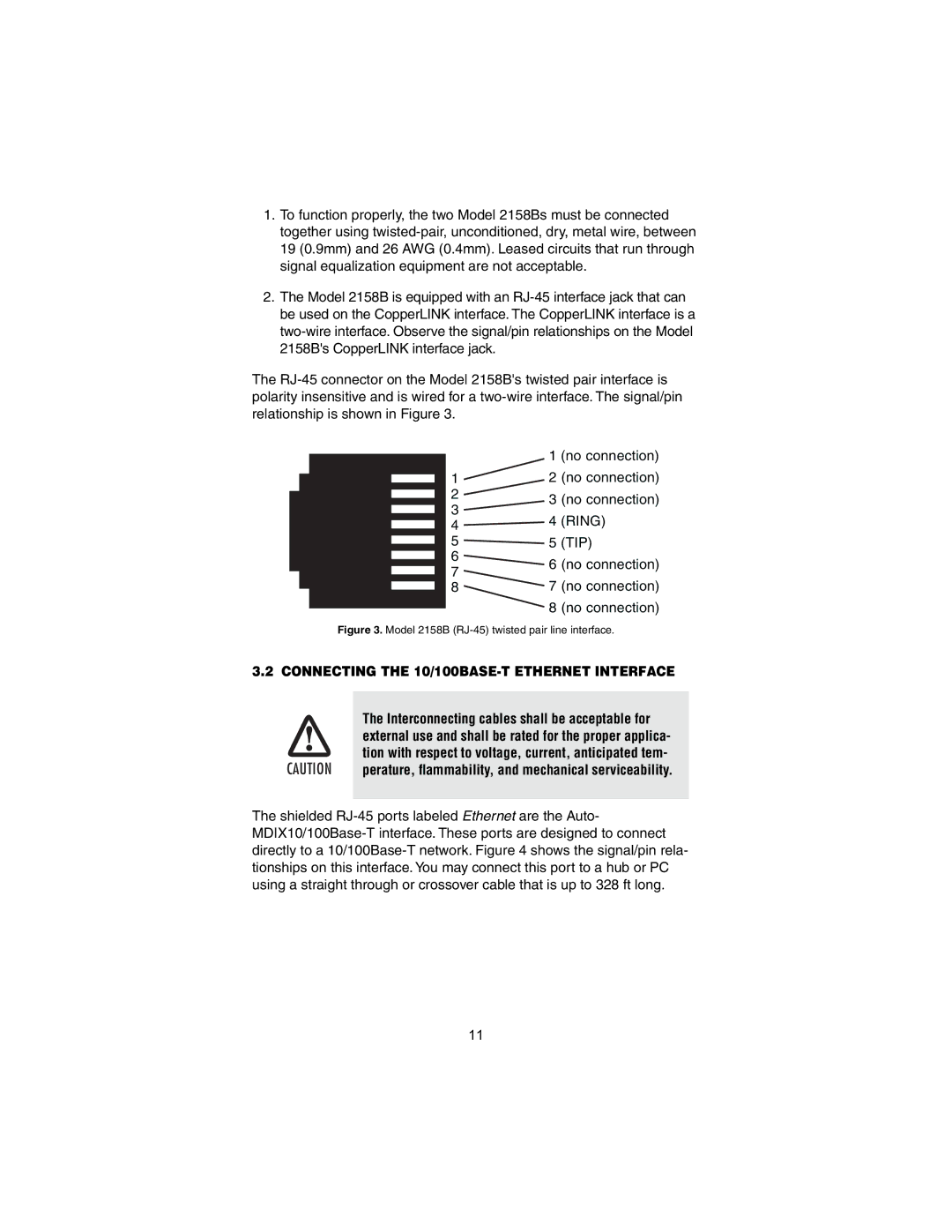 Patton electronic Connecting the 10/100BASE-T Ethernet Interface, Model 2158B RJ-45 twisted pair line interface 