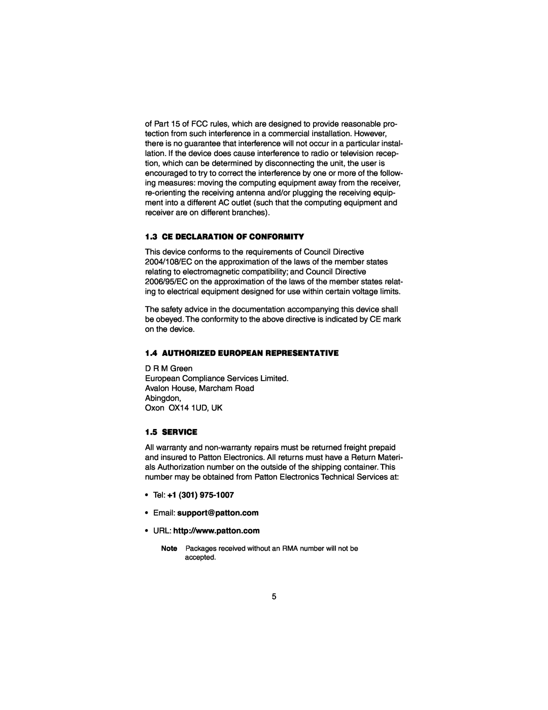 Patton electronic 2158B user manual Ce Declaration Of Conformity, Authorized European Representative, Service 