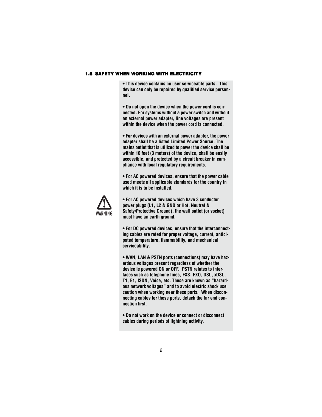 Patton electronic 2158B user manual Safety When Working With Electricity, For AC powered devices which have 3 conductor 