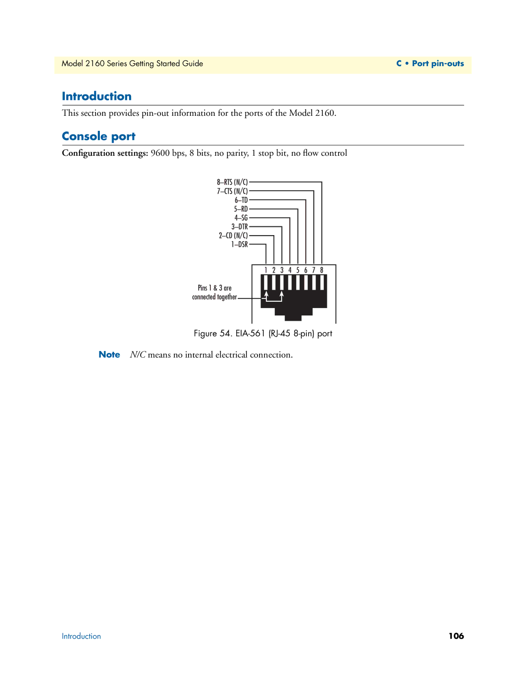 Patton electronic 2160 Series, 07M2160-GS manual Console port, EIA-561 RJ-45 8-pin port 