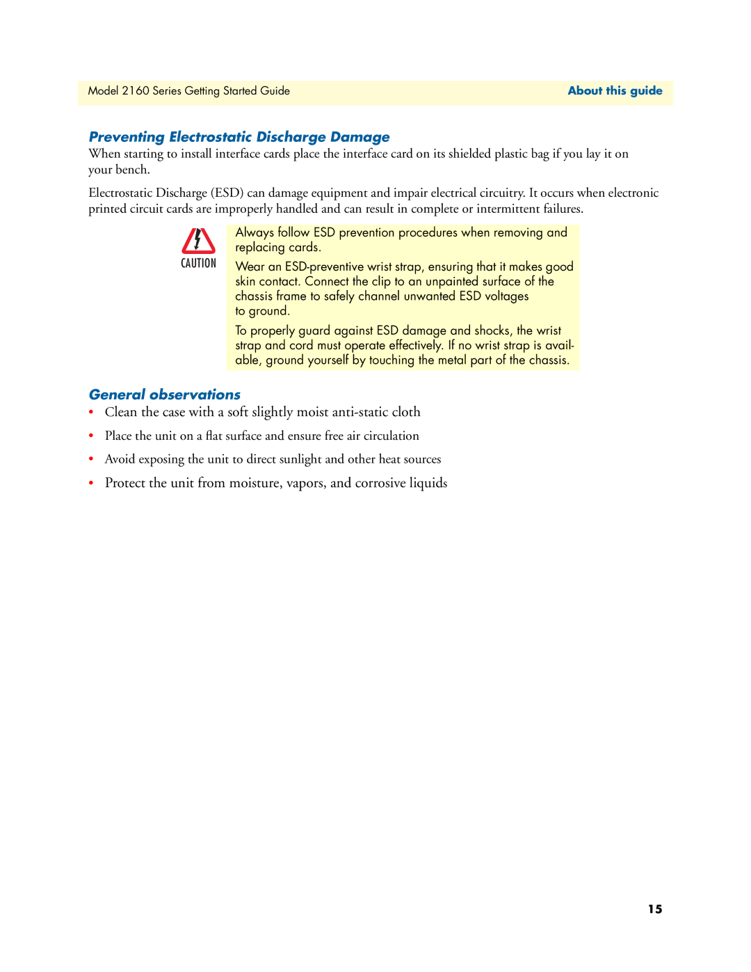 Patton electronic 07M2160-GS, 2160 Series manual Preventing Electrostatic Discharge Damage, General observations 