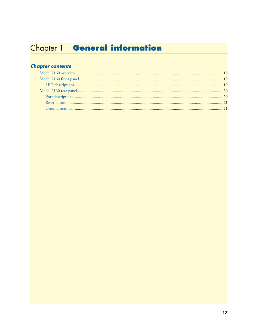 Patton electronic 07M2160-GS, 2160 Series manual General information, Chapter contents 