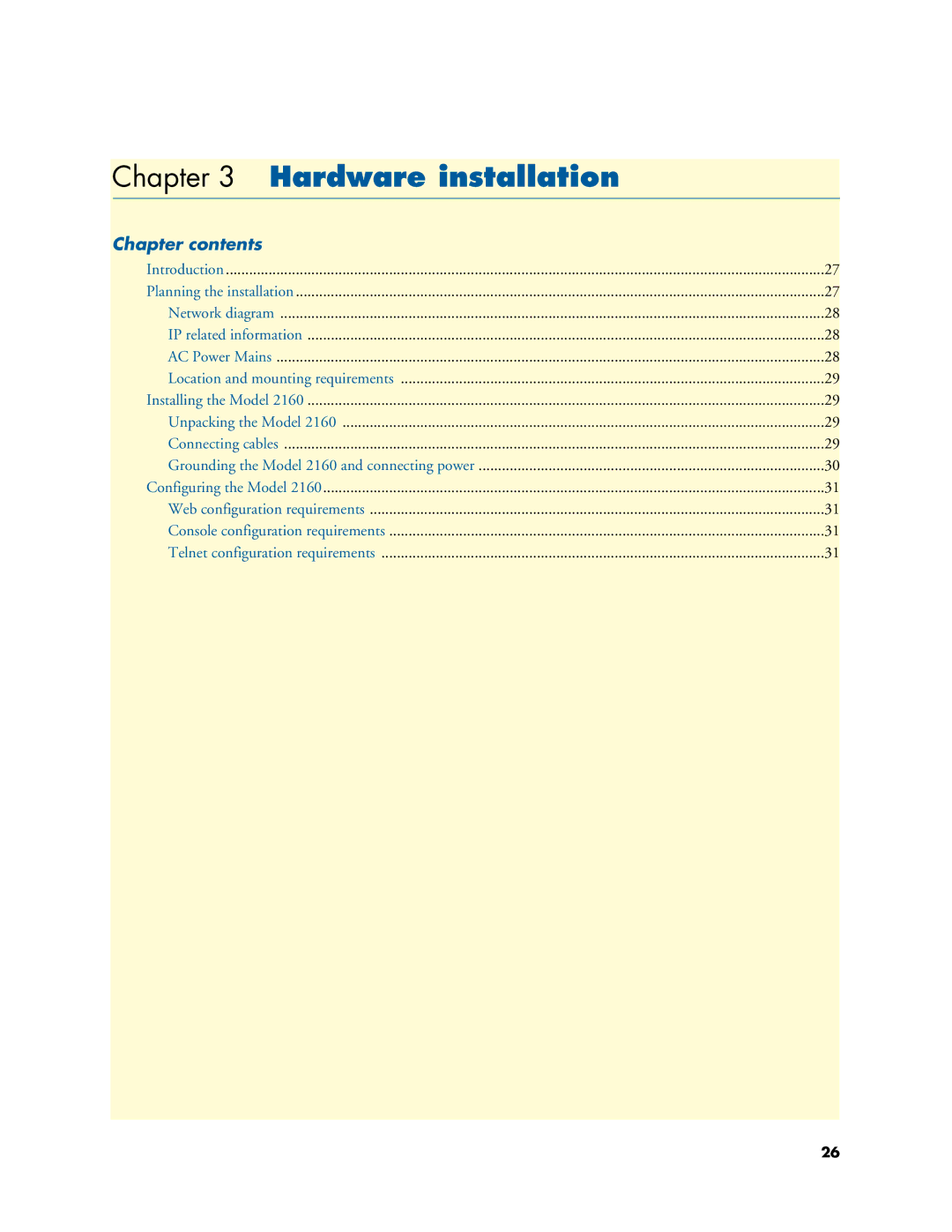 Patton electronic 2160 Series, 07M2160-GS manual Hardware installation, Chapter contents 