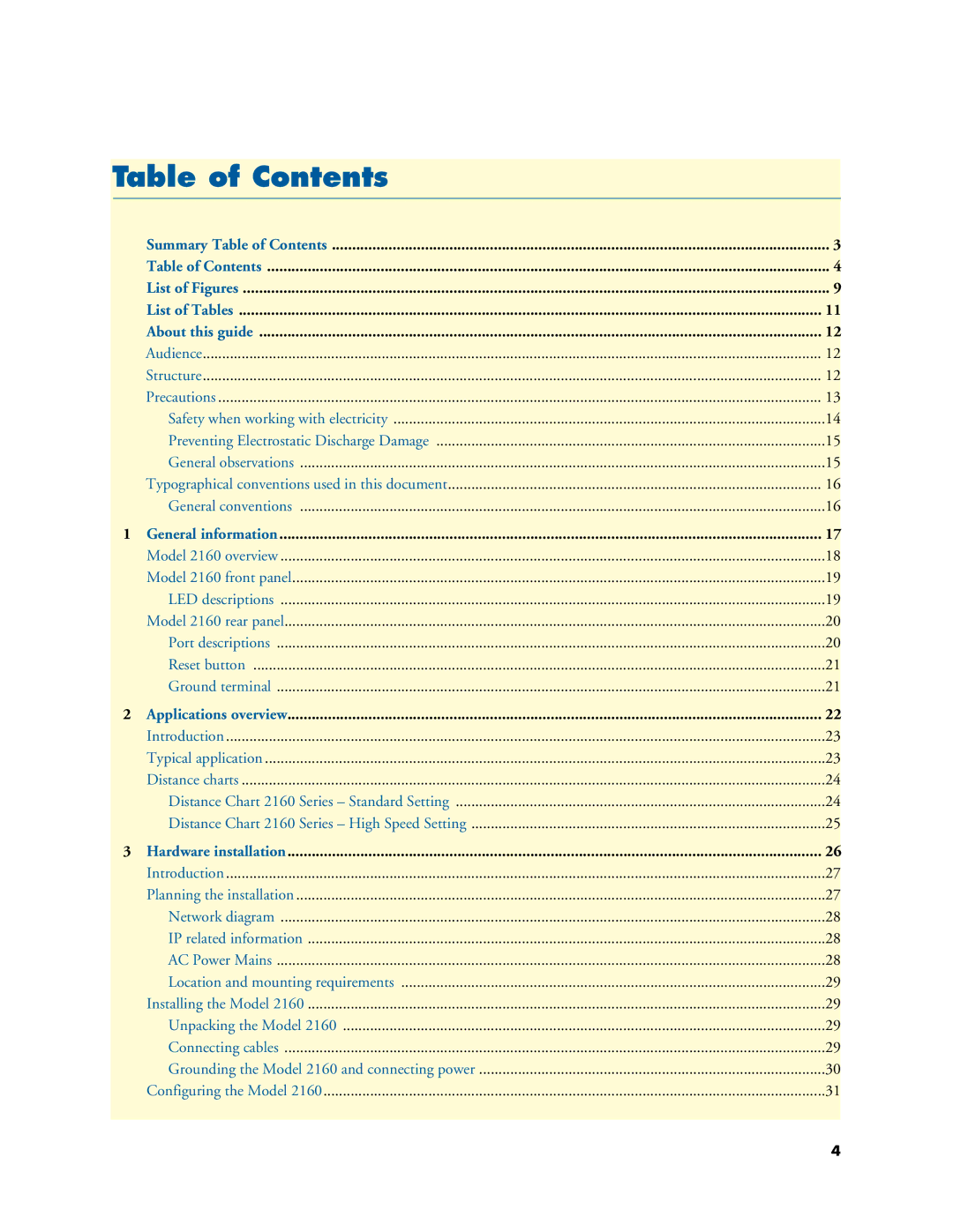 Patton electronic 2160 Series, 07M2160-GS manual Table of Contents 