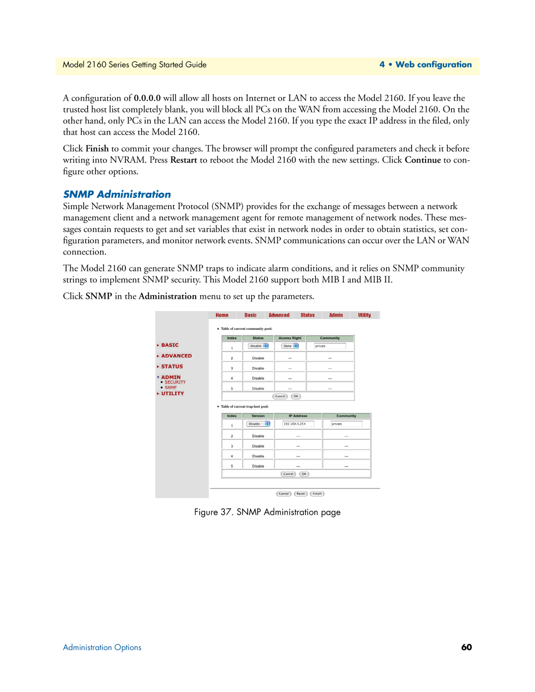 Patton electronic 2160 Series, 07M2160-GS manual Snmp Administration 