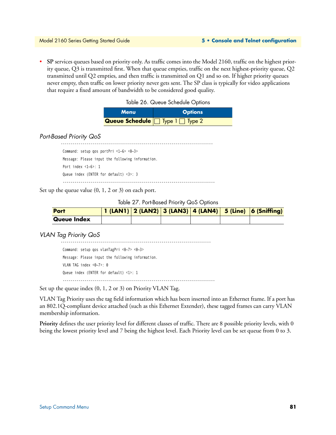 Patton electronic 07M2160-GS, 2160 Series manual Port-Based Priority QoS, Vlan Tag Priority QoS 