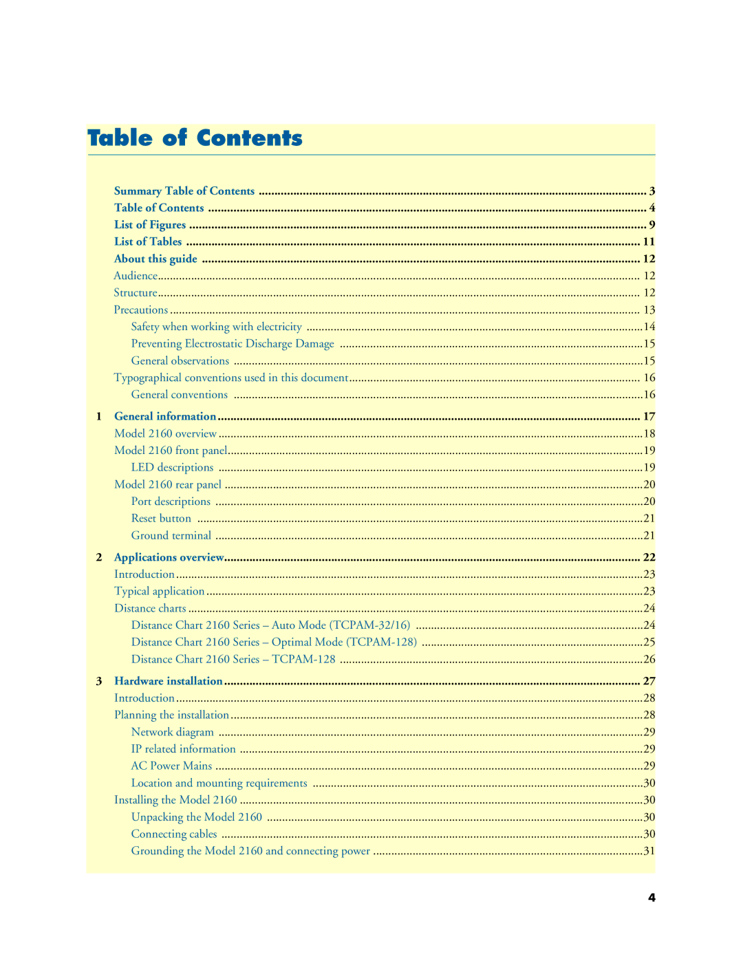 Patton electronic 2160 user manual Table of Contents 