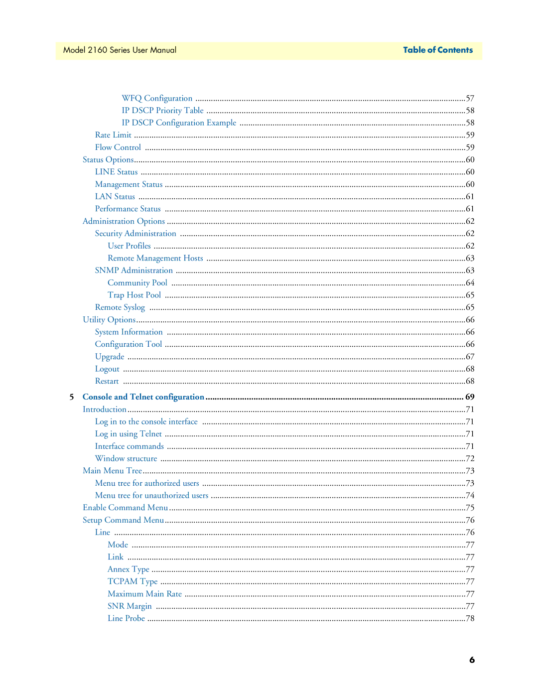 Patton electronic 2160 user manual Console and Telnet configuration 