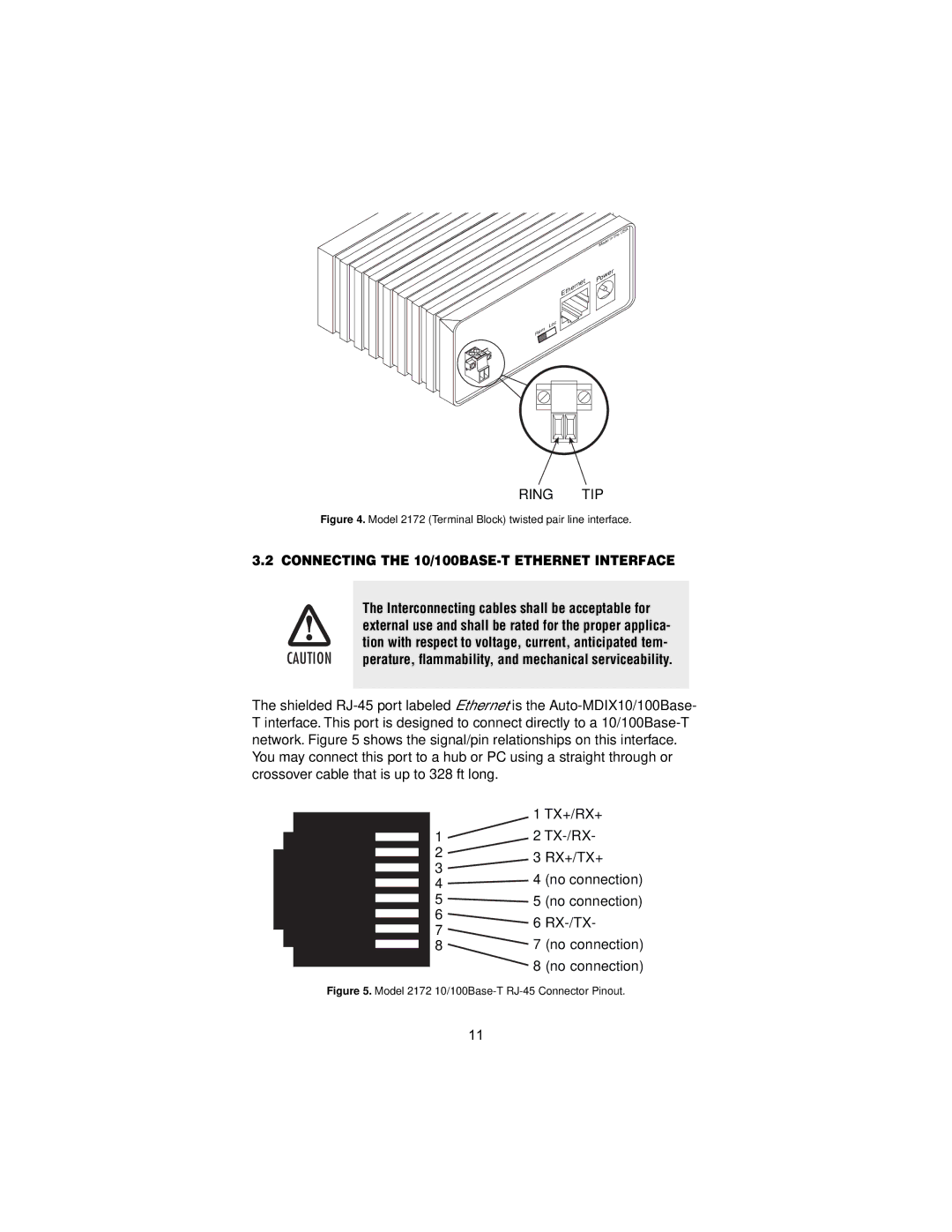 Patton electronic 2172 user manual Connecting the 10/100BASE-T Ethernet Interface 