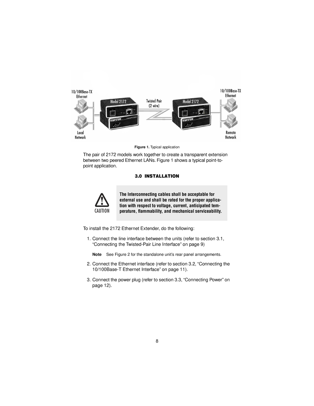 Patton electronic 2172 user manual Installation, Typical application 