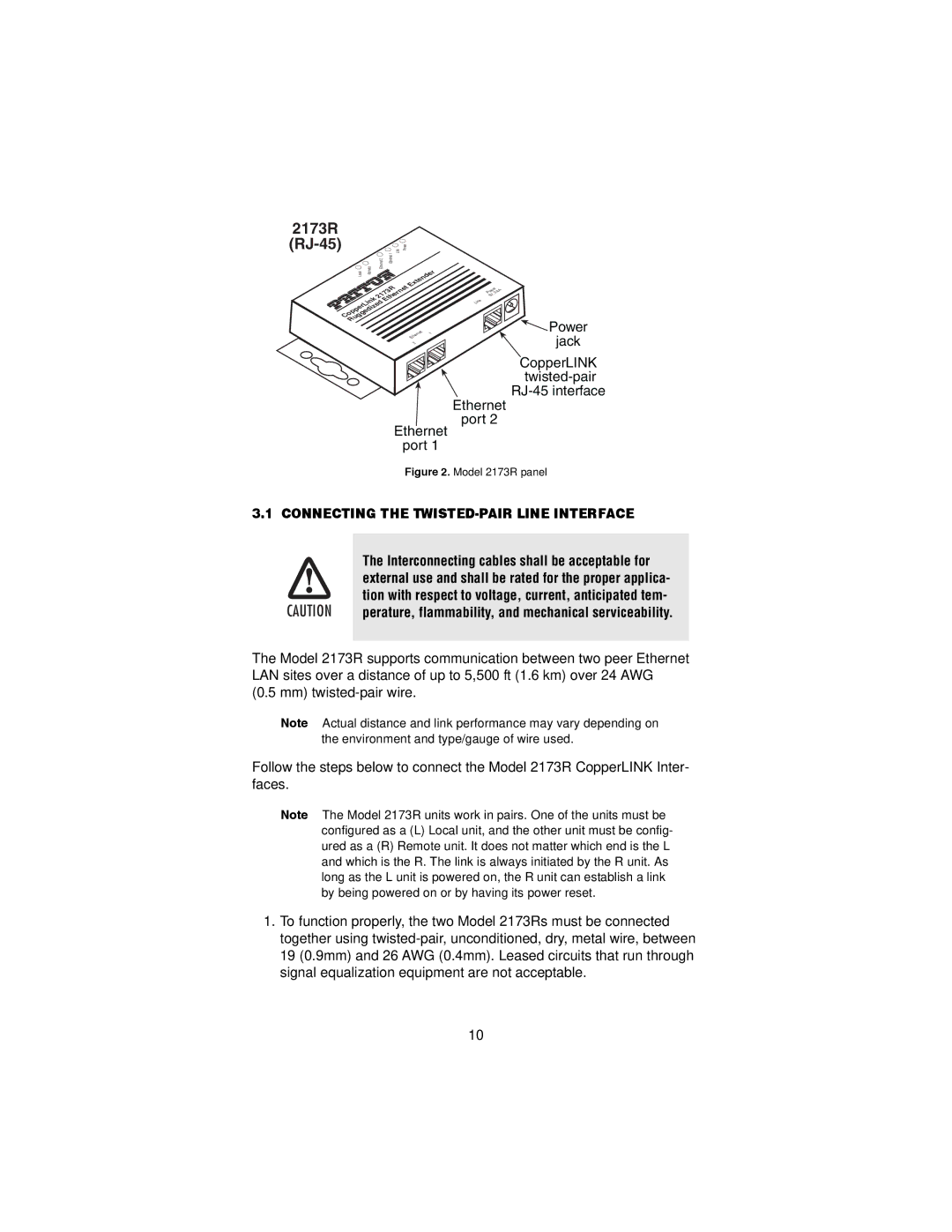 Patton electronic user manual 2173R RJ-45, Connecting the TWISTED-PAIR Line Interface 