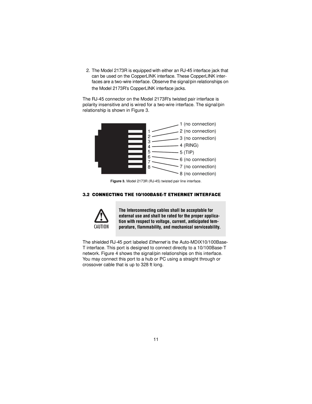 Patton electronic Connecting the 10/100BASE-T Ethernet Interface, Model 2173R RJ-45 twisted pair line interface 