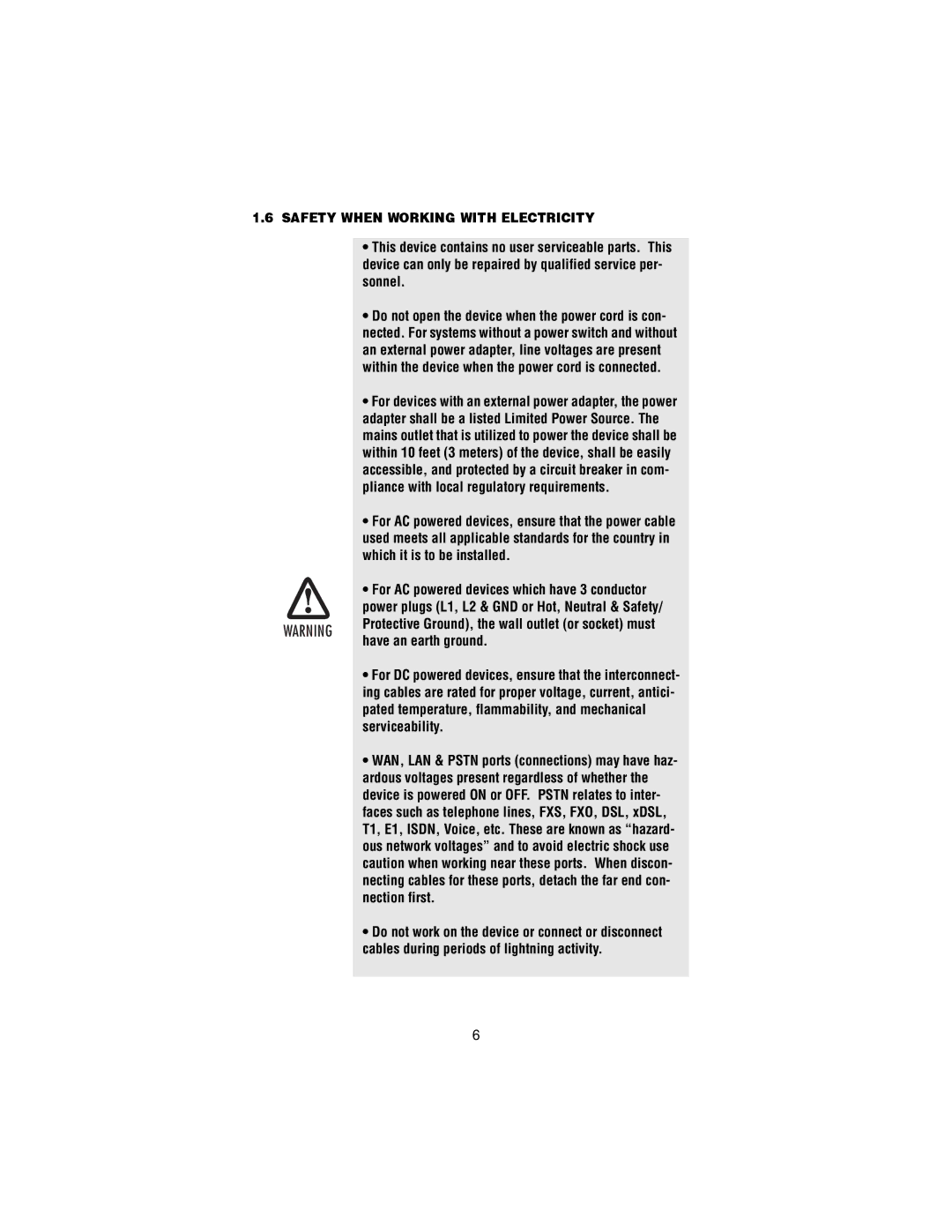 Patton electronic 2173R user manual Safety When Working with Electricity, For AC powered devices which have 3 conductor 