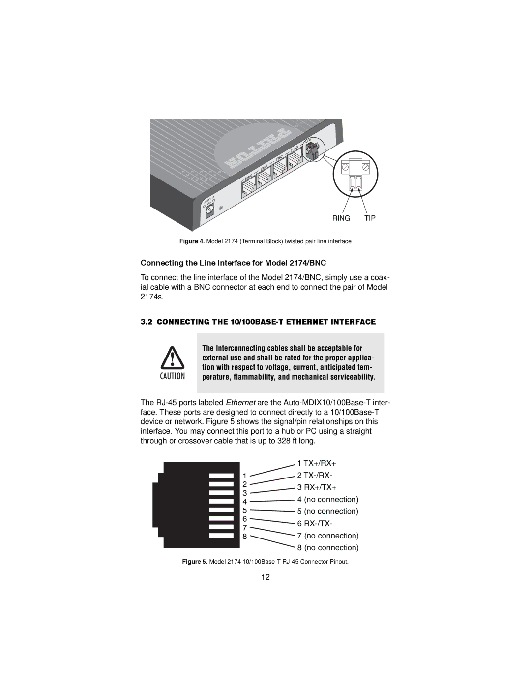 Patton electronic Connecting the Line Interface for Model 2174/BNC, Connecting the 10/100BASE-T Ethernet Interface 