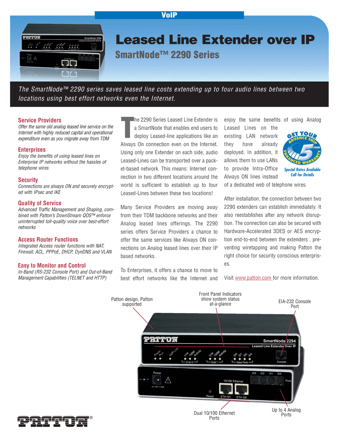 Patton electronic 2290 Series manual Service Providers, Enterprises, Security, Quality of Service, Access Router Functions 