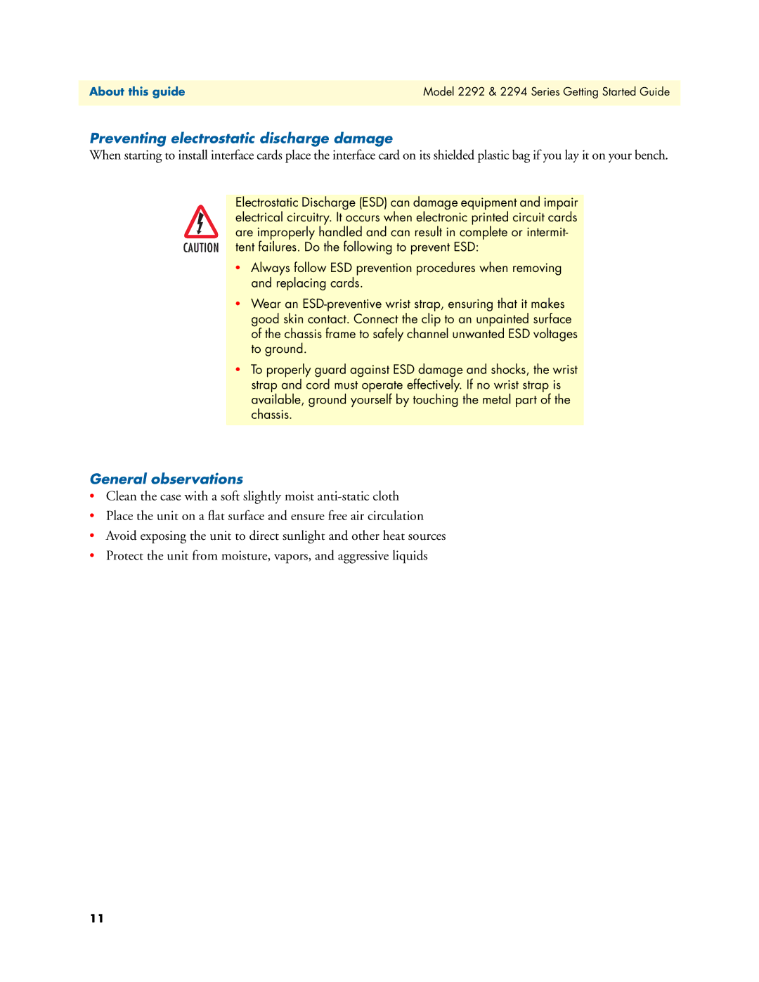 Patton electronic 2292, 2294 manual Preventing electrostatic discharge damage, General observations 