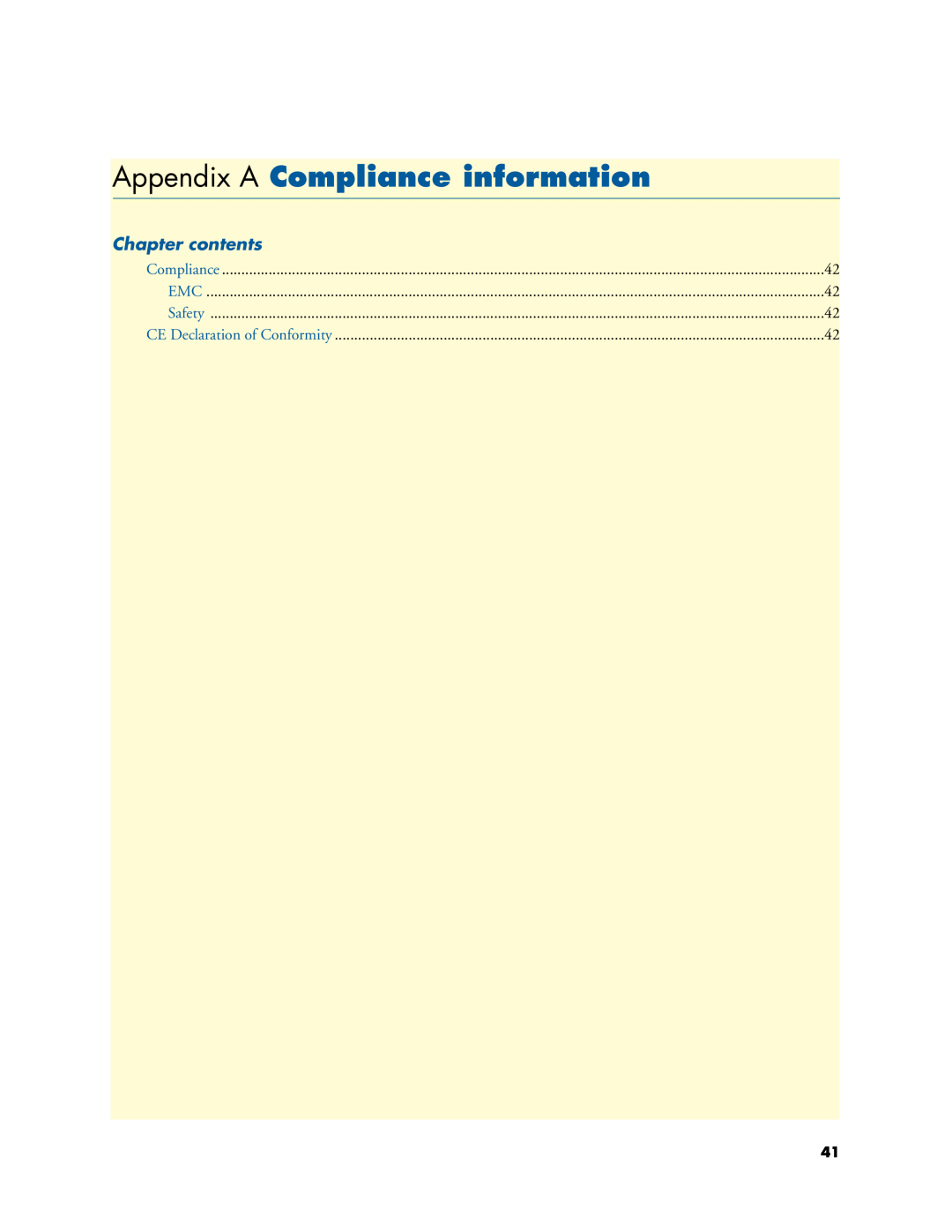 Patton electronic 2292, 2294 manual Appendix A Compliance information, Chapter contents 