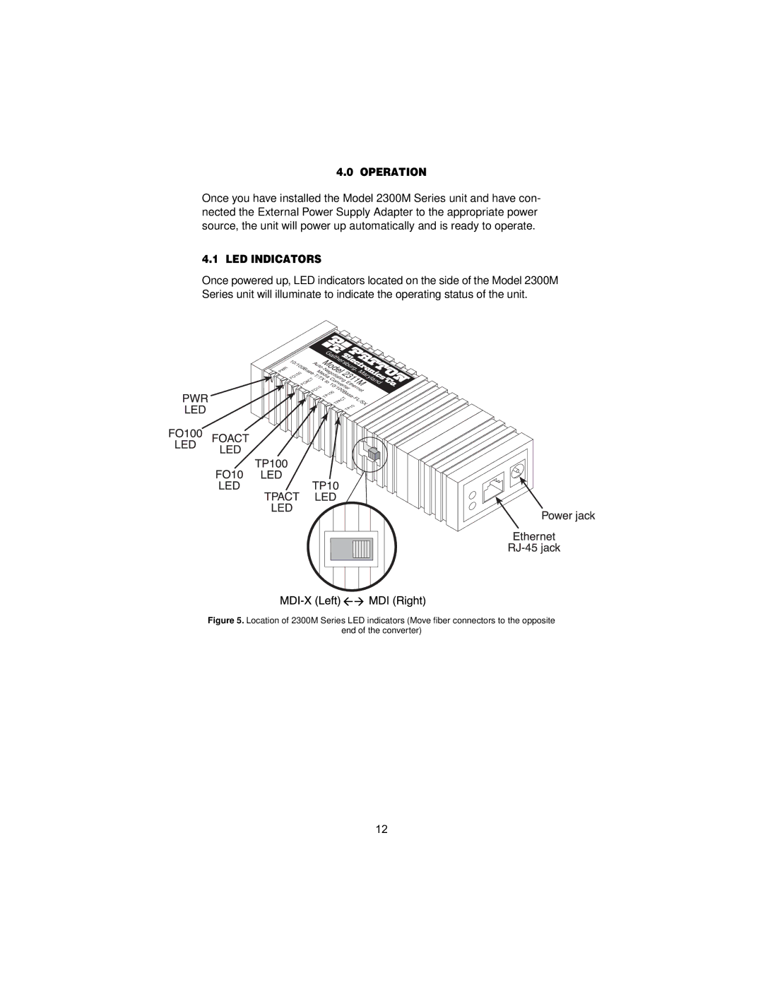 Patton electronic 2300M user manual Operation, LED Indicators 