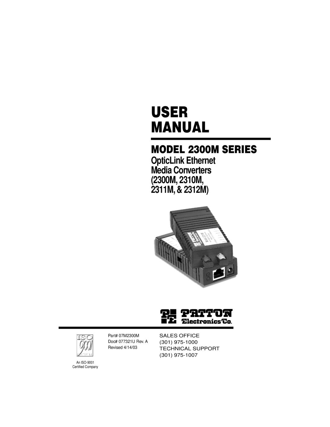 Patton electronic 2310M, 2312M, 2311M user manual User Manual 