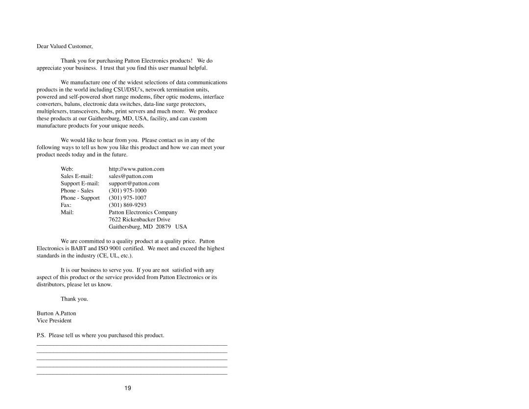 Patton electronic 2450 user manual 