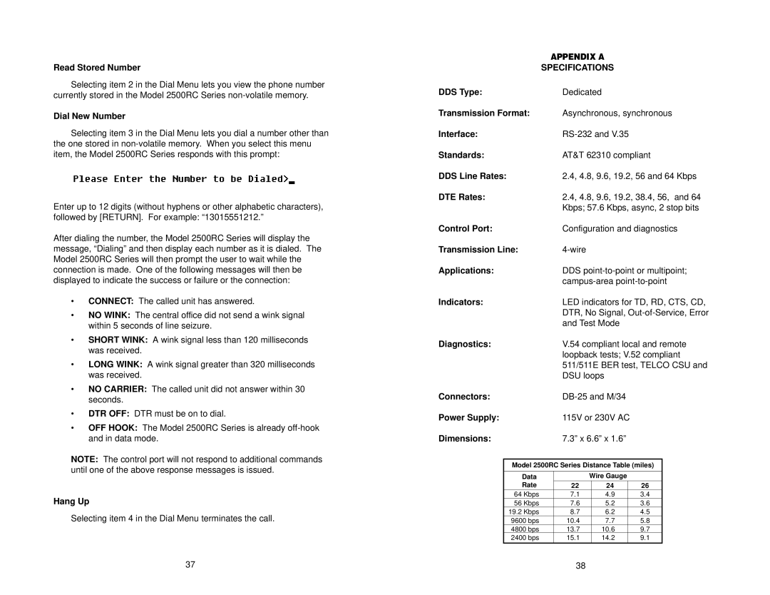 Patton electronic 2510RC, 2520RC, 2500RC user manual Specifications 