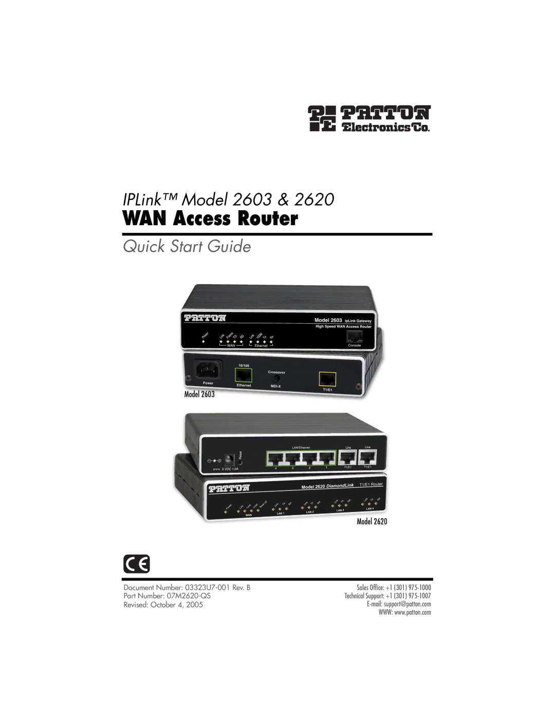 Patton electronic 2620, 2603 quick start WAN Access Router 