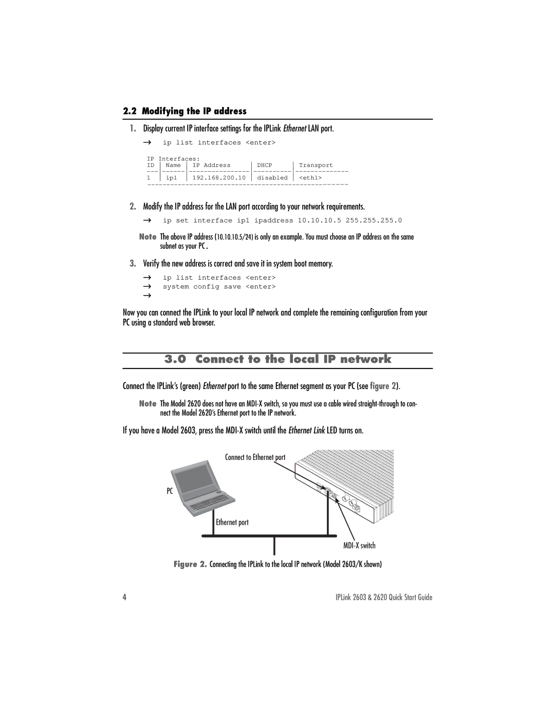 Patton electronic 2603, 2620 quick start Connect to the local IP network, Modifying the IP address 